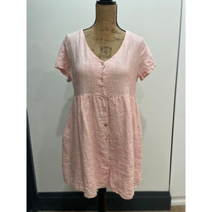 Jillian Harris x PRIV Pink Linen Button Front Mini Dress M Boxy Oversized